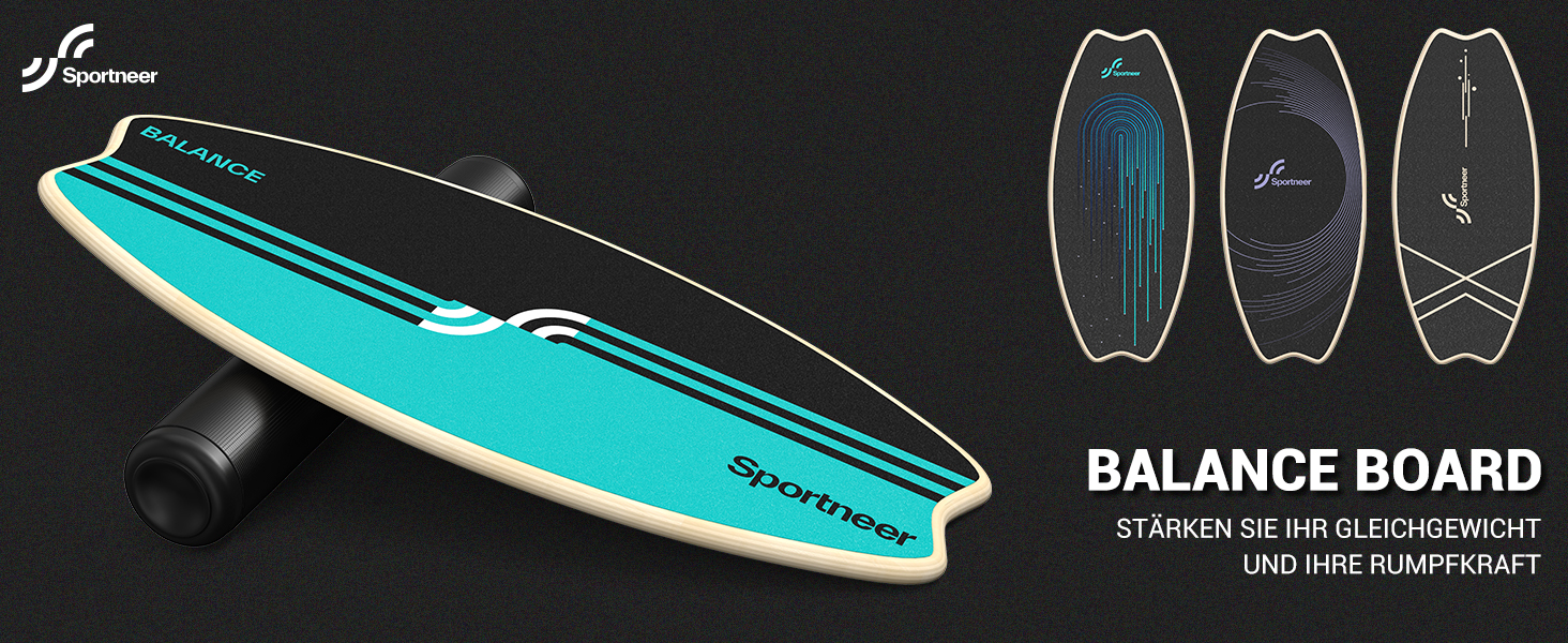 Sportneer Баланс Борд для Дорослих – 7-в-1 Дошка для Балансування, Серфінгу та Фітнесу, Дерев'яна, для Тренування, Реабілітації та Координації, з Роликом та М'ячем, Жовтого та Чорного кольорів (M, Синій та Чорний)