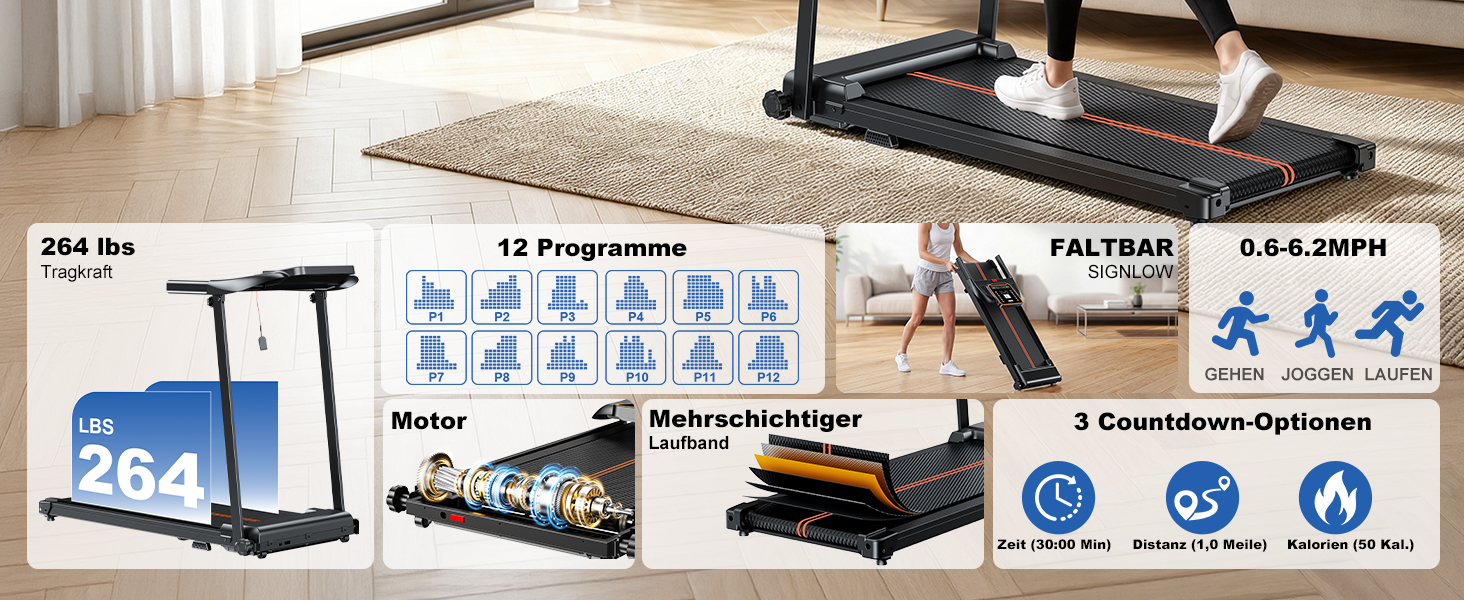 Складана електрична бігова доріжка для дому та офісу Laufband, Walking Pad для ходьби під столом, швидкість до 10 км/год, компактна та безшумна