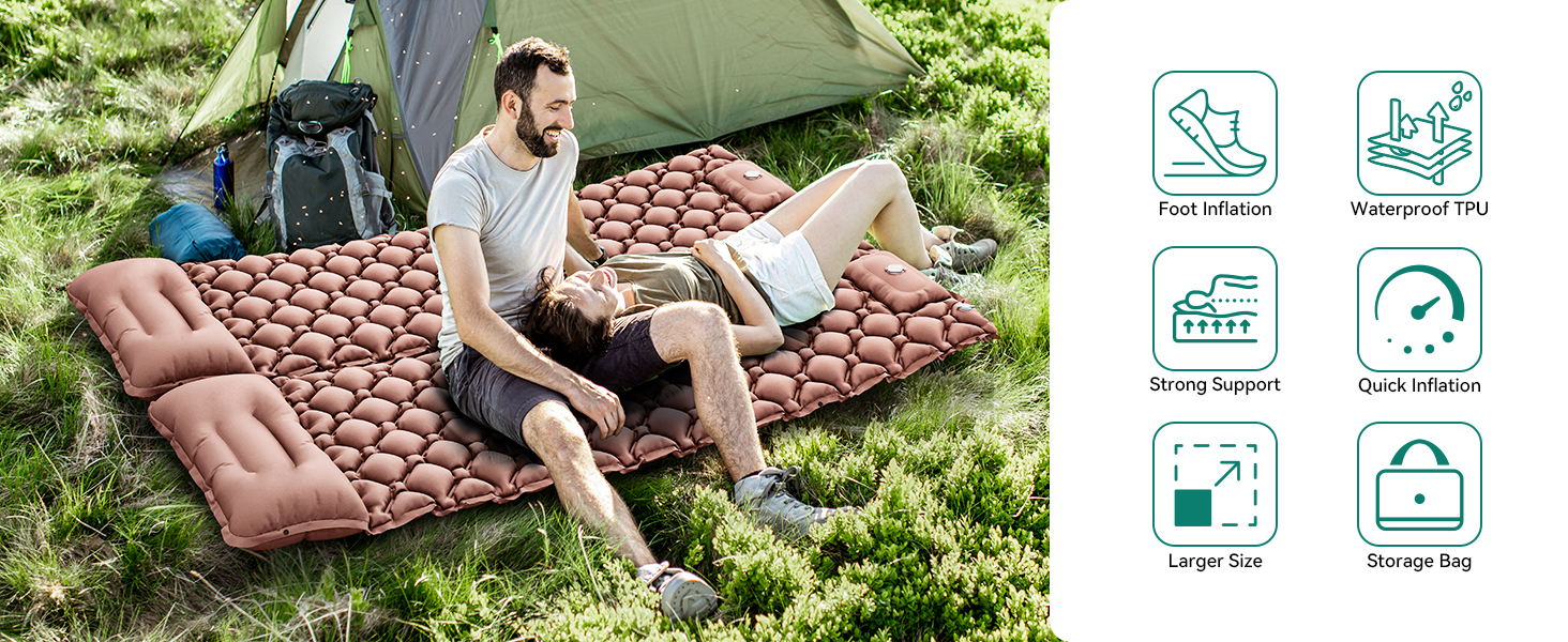 Надувний килимок для кемпінгу YITAHOME з самонадуванням, ультралегкий, з вбудованим насосом та подушкою. Ідеально для відпочинку на природі, подорожей, кемпінгу та піших прогулянок (пустельний жовтий)
