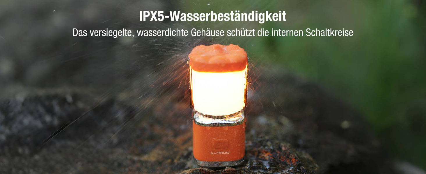 KLARUS CL8 Mini Camping-ліхтар: перезарядна LED-лампа з 5 режимами, водонепроникна IPX5, з гачком для намету, оранжева