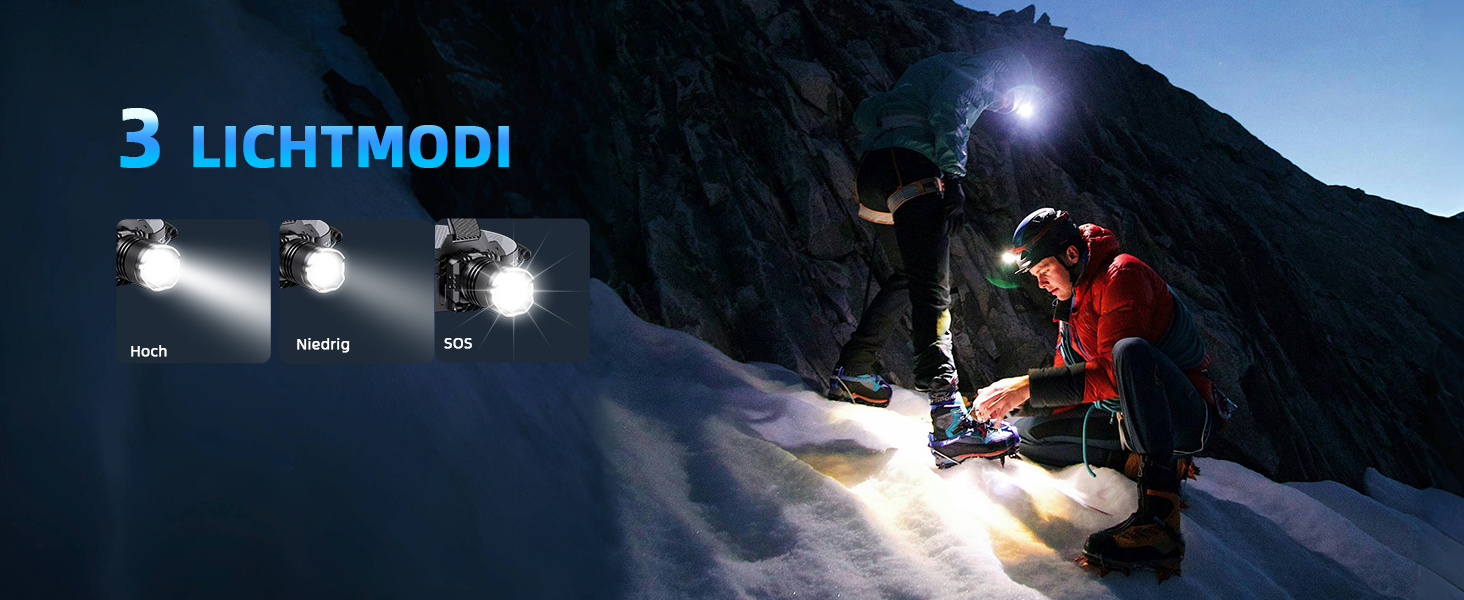 LED налобний ліхтар з акумулятором, надпотужний, з датчиком руху, 3 режими світла та 2 червоних, водонепроникний IPX7, для кемпінгу, бігу, риболовлі, походів, активного відпочинку та надзвичайних ситуацій