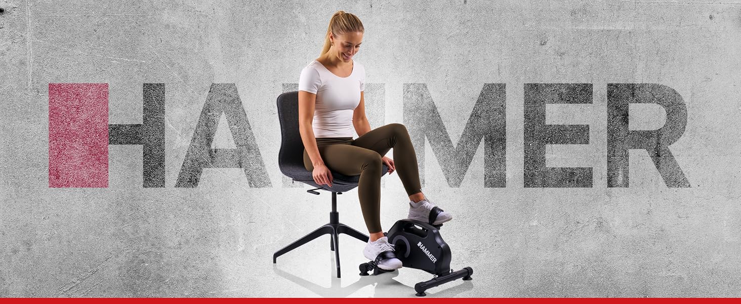 Магнітний тренажер для ніг HAMMER Pedaltrainer — міні-велотренажер для дому та офісу з дисплеєм, 8 рівнями навантаження, килимком та ременями безпеки