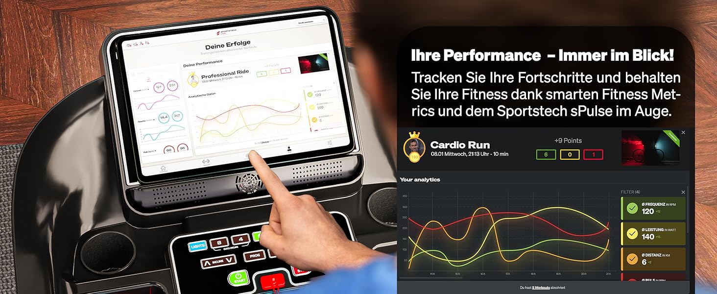 Біговий тренажер Sportstech F37s: складаний, до 20 км/год, 7PS, з нахилом, 150 кг, для дому, з підключенням до APP, сертифікований TÜV