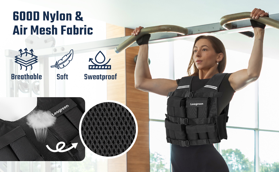 Вага для тренувань Leogreen 10/20 кг, регульована, з 20 знімними вагами, світловідбиваючими смугами, для жінок та чоловіків, біг, силове тренування, чорна