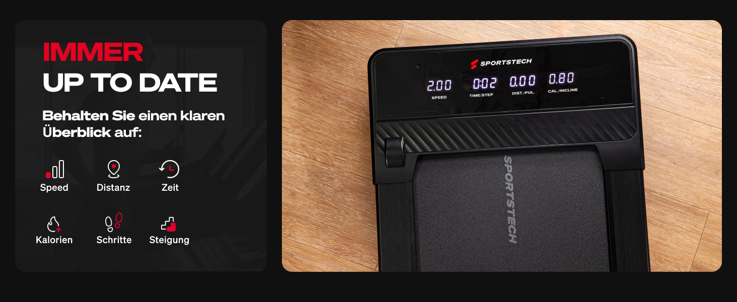 Sportstech Walking Pad: біговий килимок для дому та офісу, регулювання нахилу до 19%, LED-дисплей, компактний, тихий, з App, sPad500/1000
