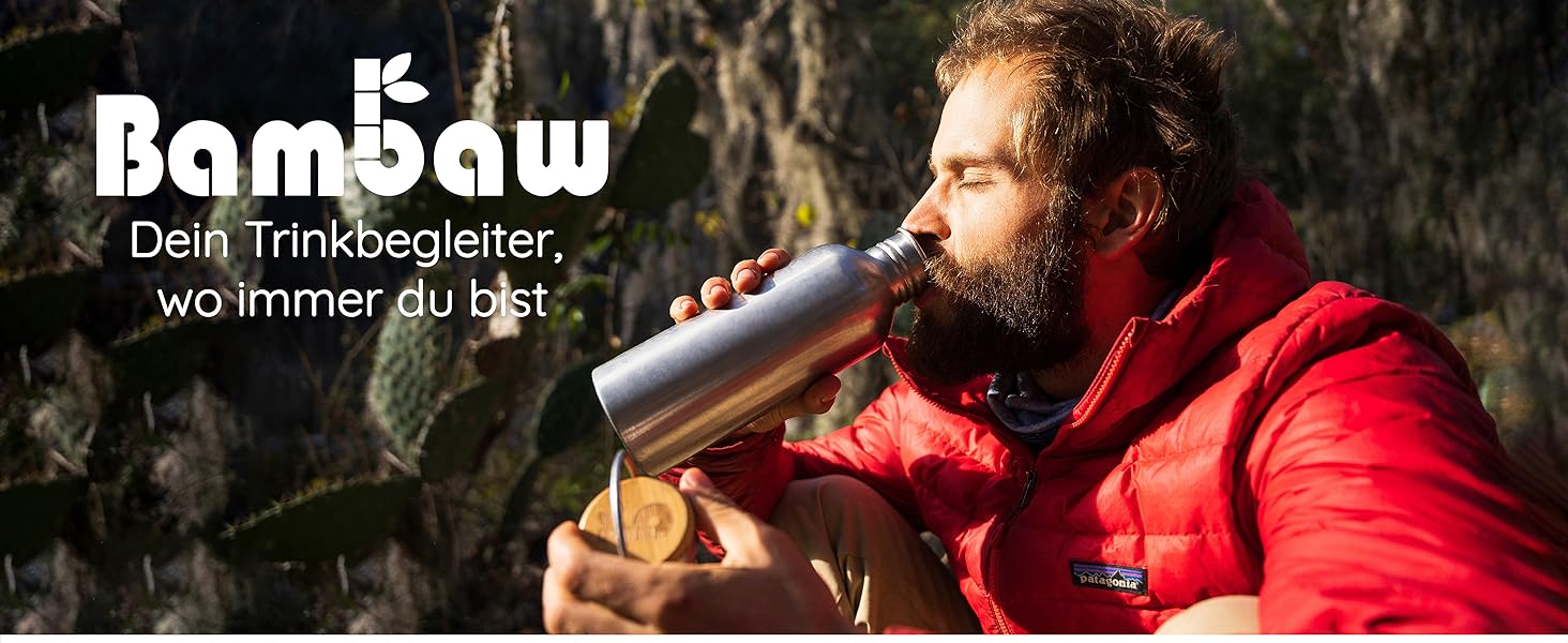Водафлянка Bambaw з нержавіючої сталі, 1 л | Багаторазова еко-пляшка | Для кемпінгу та походів | Без пластику | Спортивна пляшка, 1000 мл, срібна