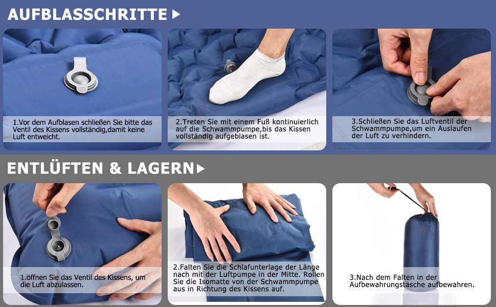 Каремат Amtake самонадувний, 10 см, для кемпінгу, туристичний, ультралегкий, з насосом, водонепроникний, для відпочинку на природі, пікніків, пляжу, блакитний