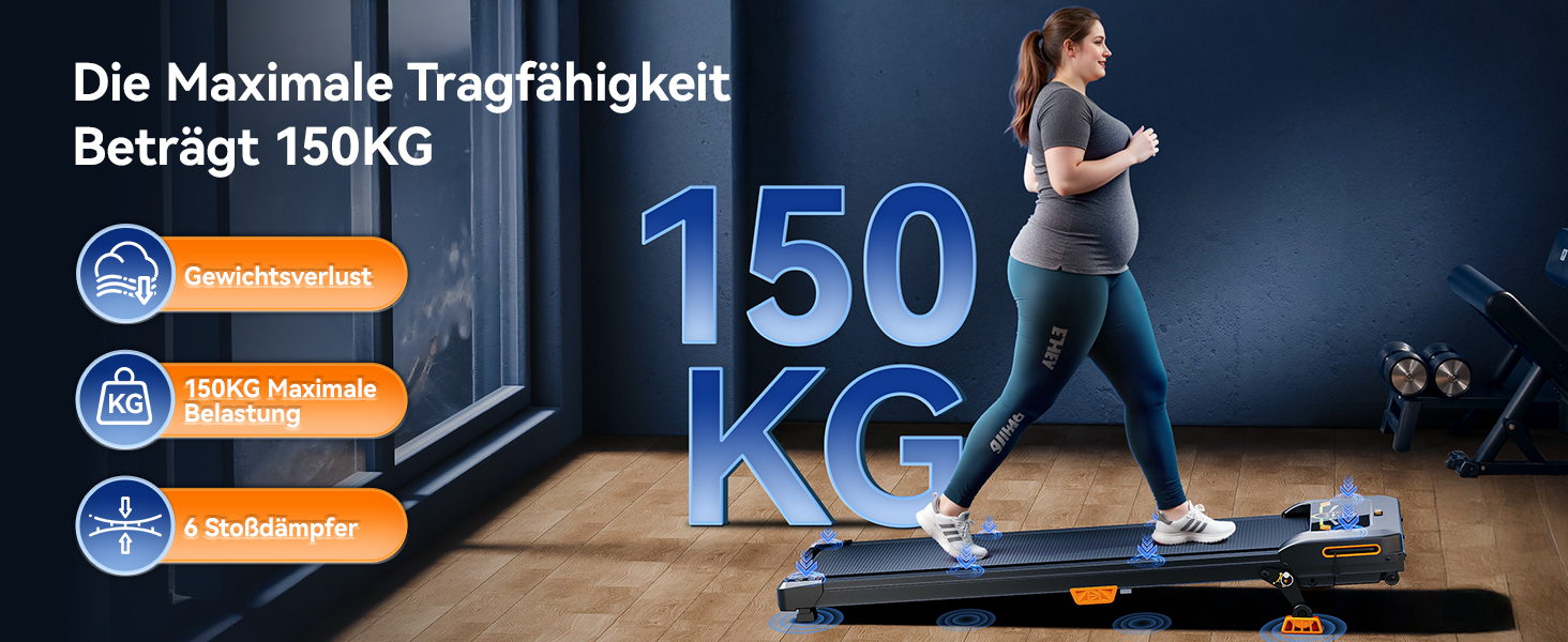 Бігова доріжка AnyLife з регулюванням нахилу, компактний, тихий, LED-дисплей, для дому, чорний, до 150 кг