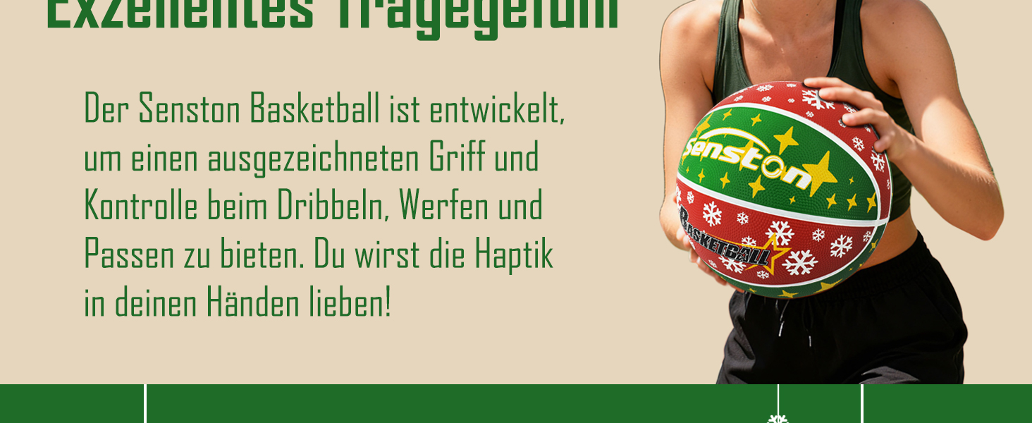 Баскетбольний м'яч Senston, розмір 7, з насосом, для гри на вулиці, антиковзаюча поверхня, відмінне зчеплення (червоний & зелений)