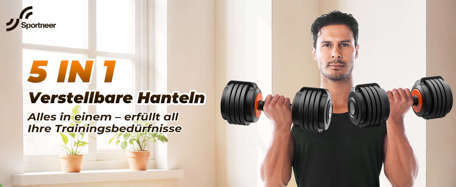 Sportneer Регульовані гантелі 2 шт. - набір, 5-в-1 (2/4/6.5/9/11 кг), обладнання для фітнесу вдома з антиковзним покриттям, набір регульованих гантелей для чоловіків та жінок 11 кг x2