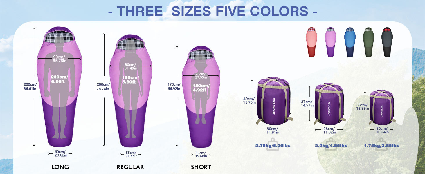 Спальний мішок WKFAMOUT Mumienschlafsack Outdoor -12°C-0°C, 500GSM, фліс, 3-4 сезони, для дорослих та дітей, для кемпінгу та подорожей