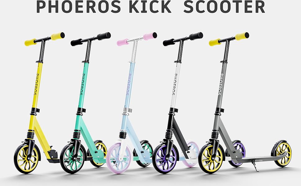 Дитячий трюковий самокат PHOEROS для дітей, підлітків та дорослих. Легкий міський самокат з алюмінію з великими колесами 200 мм, складний, 3-рівнева регулювання висоти, амортизація.
