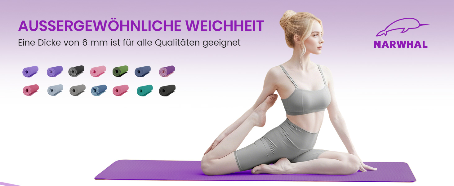 Йога-килимок Narwhal протиковзкий з TPE для фітнесу, пілатесу та тренувань, з ременем для перенесення, 183 x 61 x 0.6 см, колір слива-рожевий