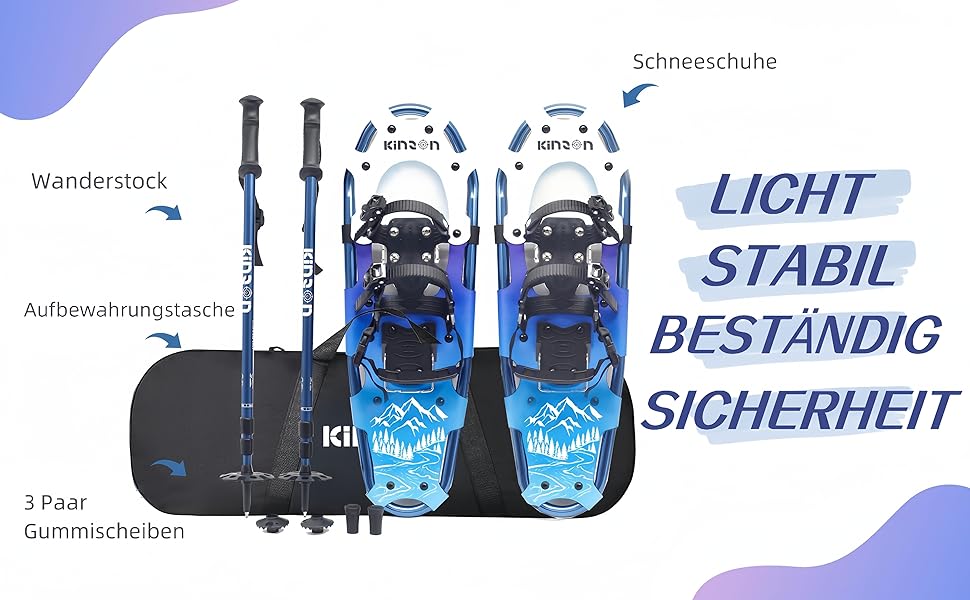 Снігоступи KinZon 3-в-1: легкі, міцні, з трекінговими палками та сумкою, підйом на п'яті, для походів, зелені, 63.5 см (для ваги 54-86 кг)