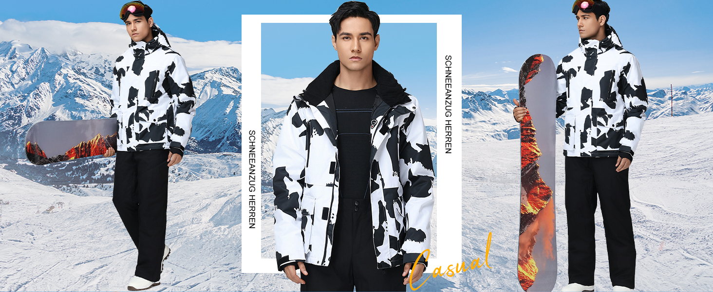 Чоловічий зимовий костюм Hotian: комплект куртки та штанів для катання на лижах, сноуборді та активного відпочинку. Розмір L, колір: червоно-білий+помаранчевий