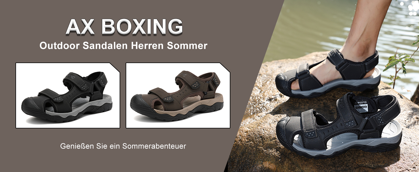 Чоловічі сандалі AX BOXING для трекінгу та спорту, літні, на липучці, дихаючі, чорні, розмір 43 EU