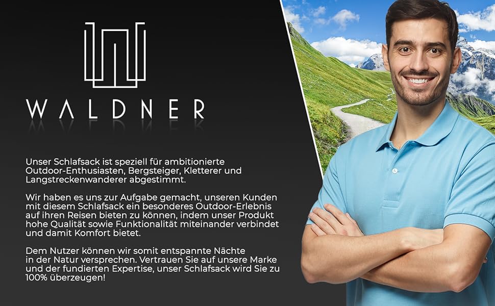 Спальний мішок WALDNER Daunenschlafsack Ultraleicht – ультралегкий, 4 сезони, 800г пуху, 600FP, для кемпінгу та відпочинку на природі, до 200 см