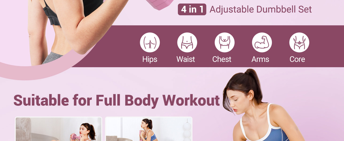 Набір гантелей Yoleo регульований 2/4 шт. для дому, 2 кг, 3 кг, 4 кг, 5 кг, з м'яким TPR-покриттям, для тренувань всього тіла (рожевий)