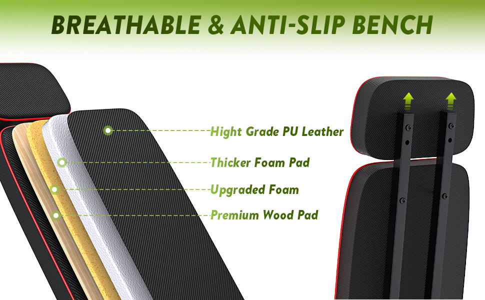 Складана лава для тренувань з регулюванням нахилу, 10 положень спинки, вантажопідйомність 363 кг, з фіксатором ніг для дому та спортзалу