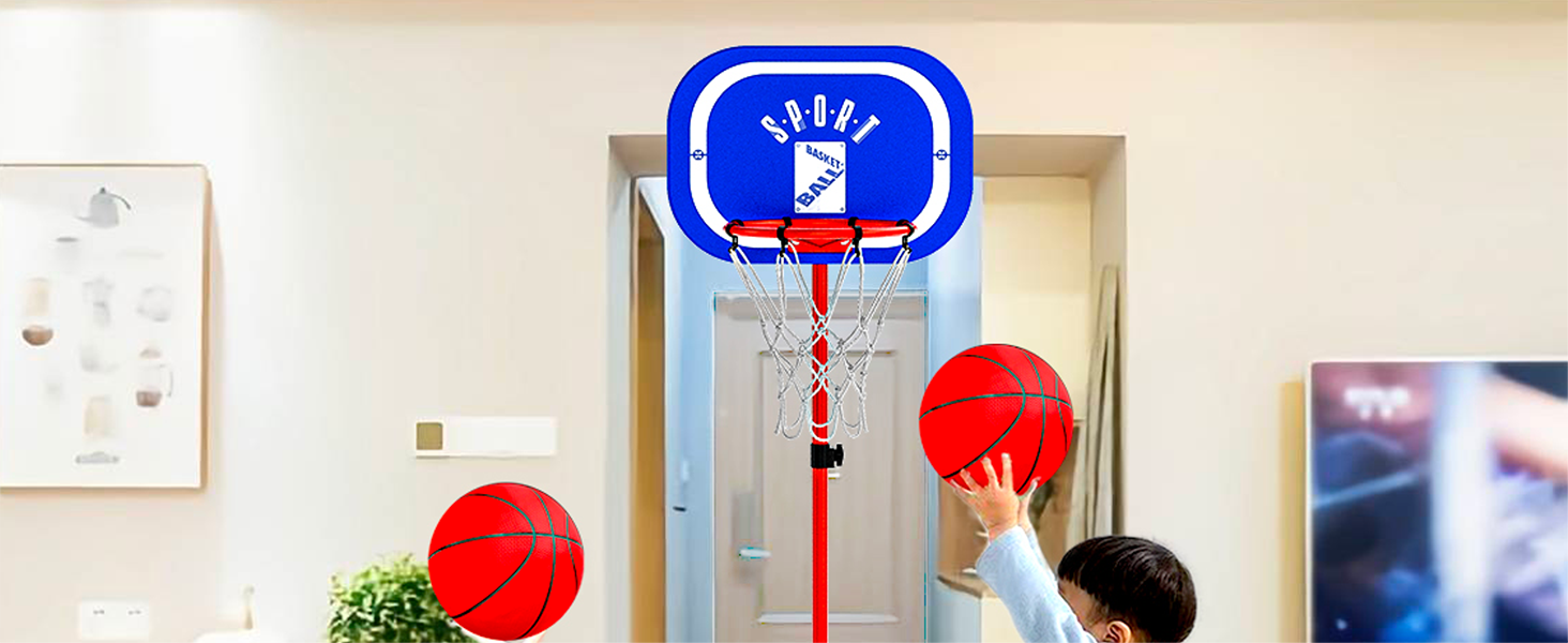 Баскетбольний кошик зі стійкою, набір, 110-190 см, регульована висота, ігровий набір для дітей (синьо-червоний)