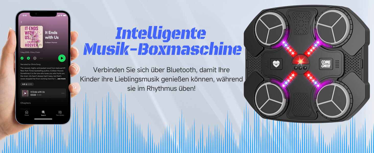 Дитяча музична боксерська машина Buba Toys, настінна, з Bluetooth, 3 швидкості, USB зарядка, боксерські рукавички, світлодіодне підсвічування, чорна