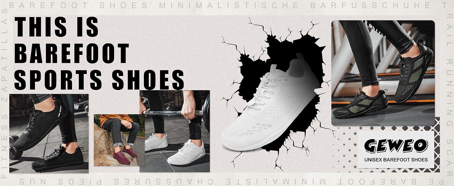 Geweo Взуття для пішохідної ходьби (Barfuss Schuhe) для жінок та чоловіків. Зручні кросівки з широкою передньою частиною, легкі спортивні тапочки для фітнесу, джогінгу, трейлу, хандрі. Zero-Drop підошва, унісекс, розміри 37-47 EU, винно-червоний колір.