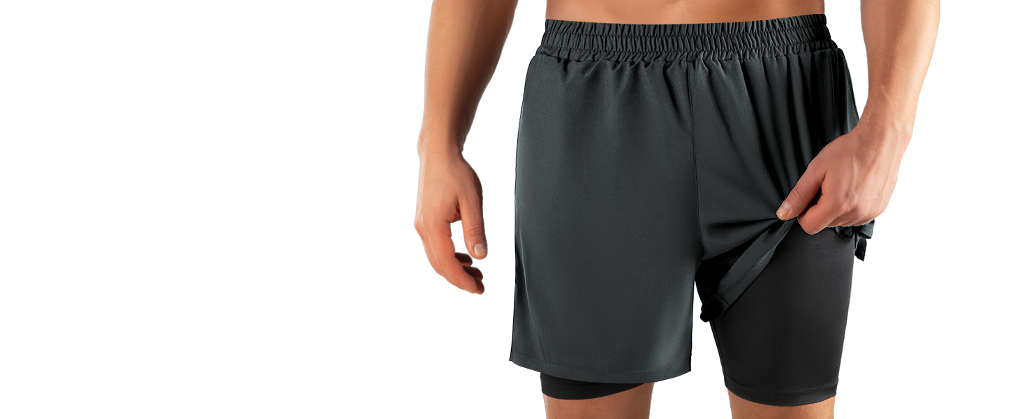 Шорти чоловічі Niksa 2er Pack 2-в-1: спортивні, швидковисихаючі, дихаючі, з кишенею для телефону (XL, сірий)