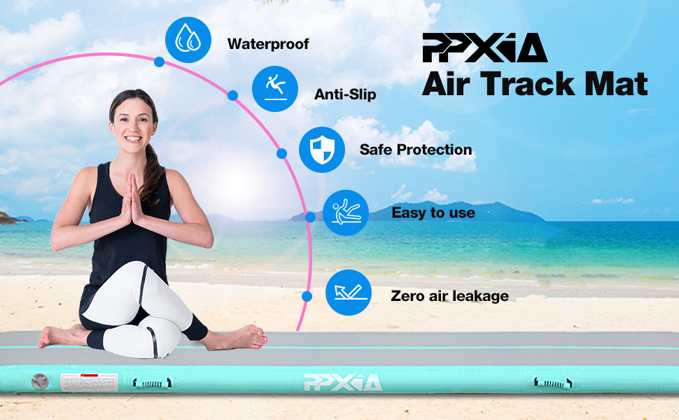 Надувний гімнастичний мат для тамблінгу та йоги з помпою, мат для стрибків та черлідингу, 400x100x20 см, зелений