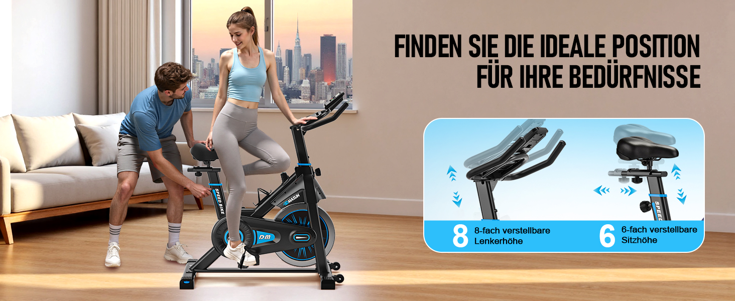 Велотренажер DMASUN з магнітним опором, тихий та стабільний, ергометр з сумісністю з додатком та LCD-монітором, покращений велотренажер для дому, 180 кг, блакитний