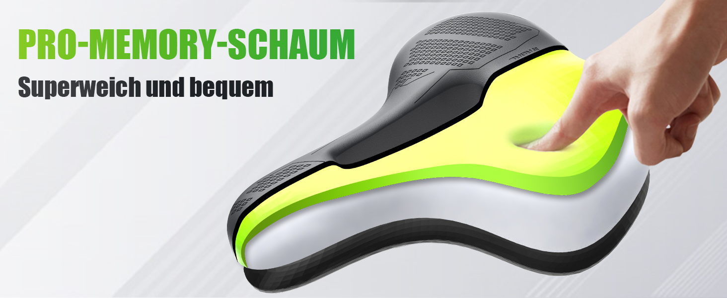 Велосипедне сідло RBRL – Комфортне широке сідло з піною Memory Foam та подвійною амортизацією, водонепроникне, для MTB, BMX, шосе та трекінгу, ергономічне