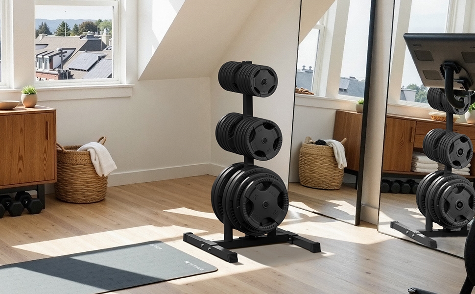 Стійка для гантелей Yaheetech - дерев'яний підсвічник для гантелей, стійка для ваги з 6 стієк, 28 мм, сталь, максимальне навантаження 400 кг