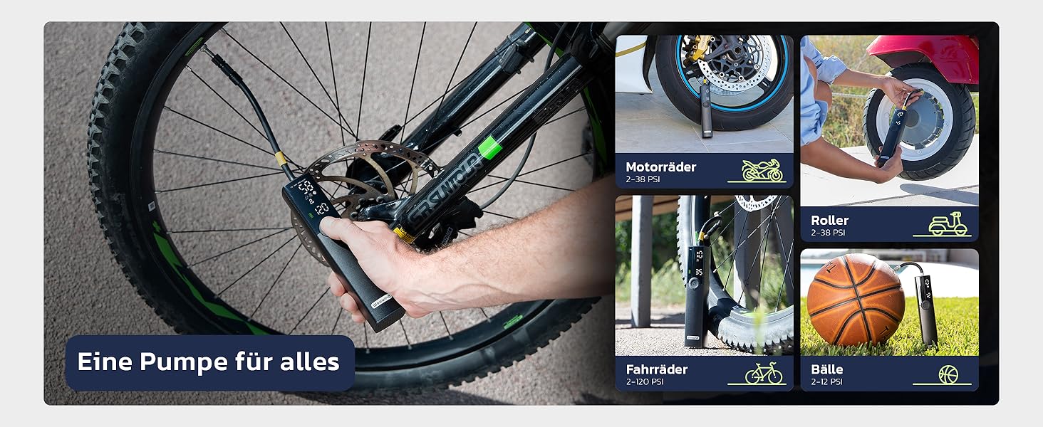 Електрична повітряна помпа Woowind BP188: акумуляторна, 120-150 PSI, для авто, велосипеда, мотоцикла, сумісна з усіма клапанами