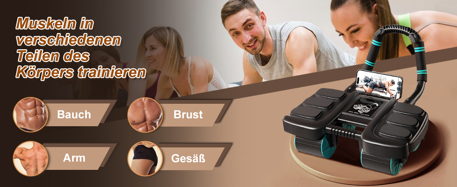 Ролер для пресу з упорами для ліктів, автоматичний відскок, тренажер для пресу для жінок та чоловіків, чорний