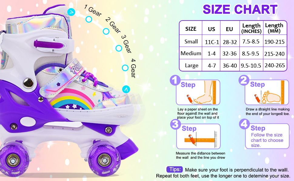 Ролики для дітей LOKJIJI Rainbow, регульовані, фіолетово-рожеві, для початківців