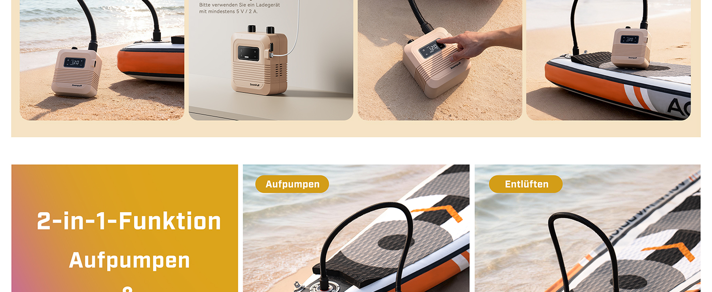 Електричний компресор для SUP-дошки 20 PSI: акумуляторний насос для надувних падлбордів, човнів та каяків з функцією автоматичного вимкнення