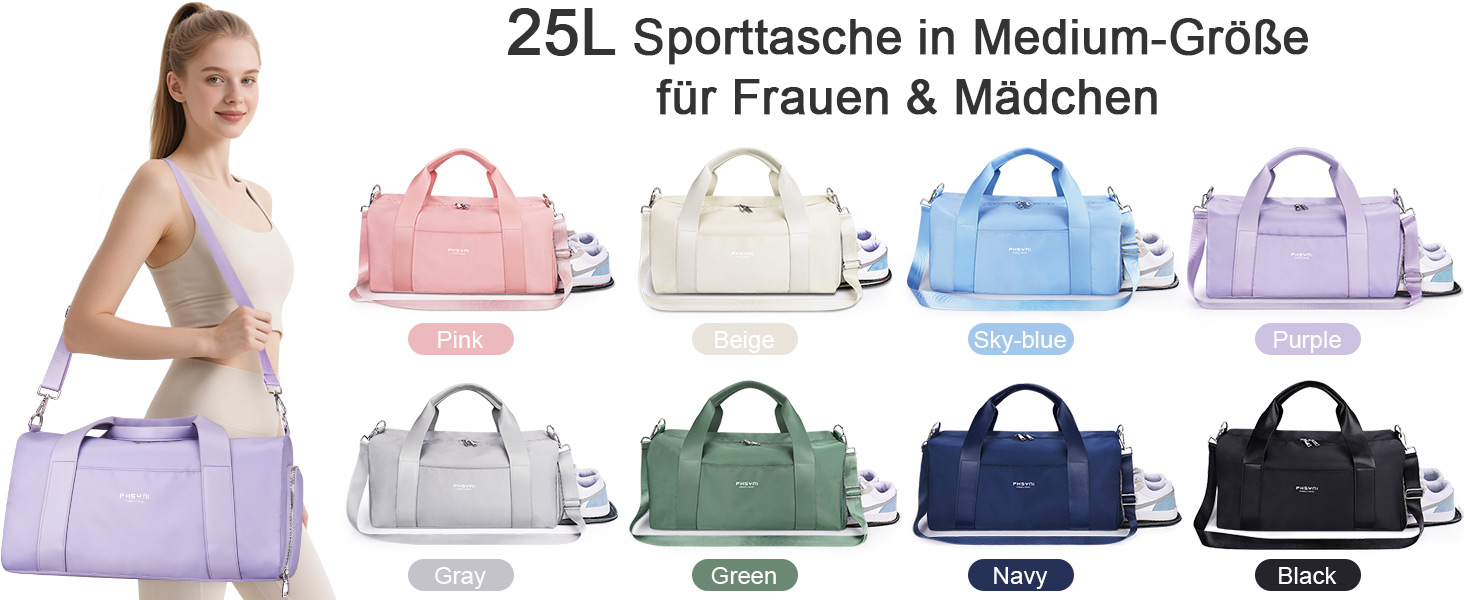 Спортивна сумка 16 дюймів для жінок та дітей з відділенням для взуття та водонепроникним розділенням. Підходить для фітнесу, танців, плавання та подорожей, фіолетового кольору.