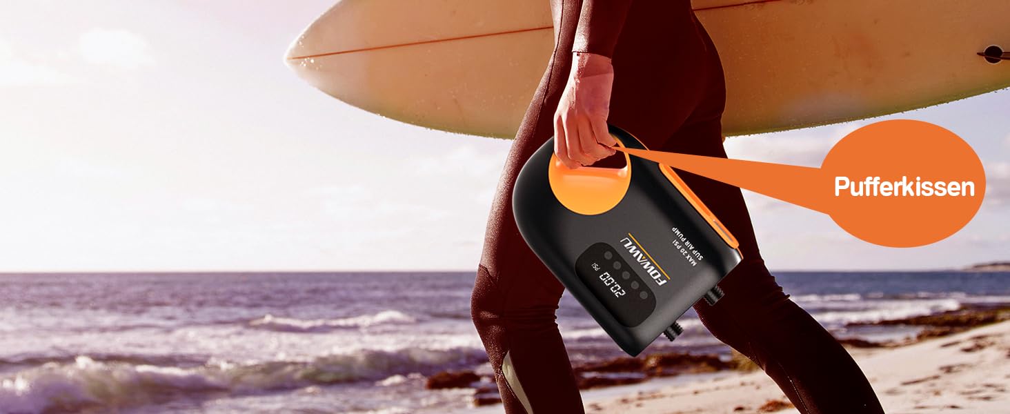 Насос FOWAWU 20PSI для SUP, човнів та каяків: 12V, 2-ступенева інфляція, автовимкнення, надування та здування