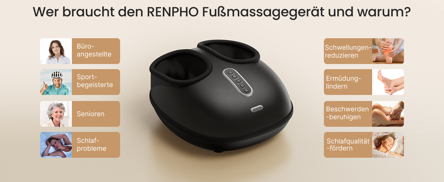 Масажер для ніг RENPHO з підігрівом, Shiatsu масажер для ніг при фасціїті, подарунок на Різдво, бездротове керування, голосове керування (Новинка), чорний