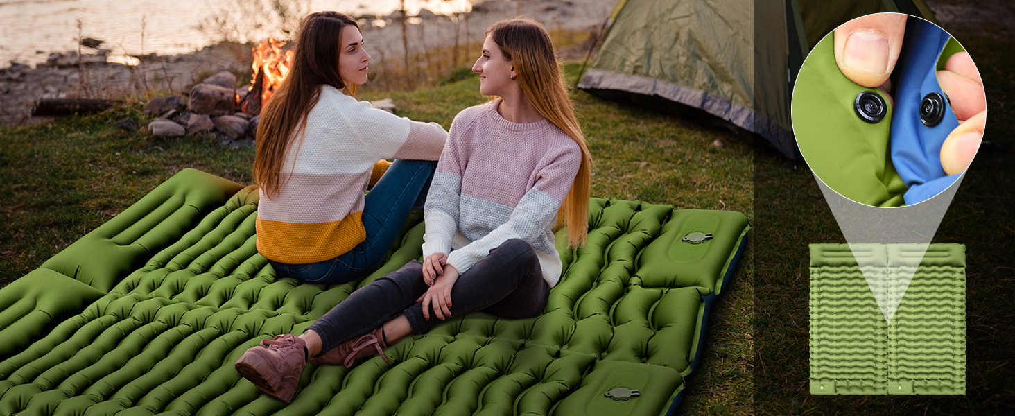 Килимок для кемпінгу Yuzonc Isomatte самонадувний, надувний матрац з насосом-пресом та подушкою, компактний та легкий для відпочинку на природі, зелено-блакитний