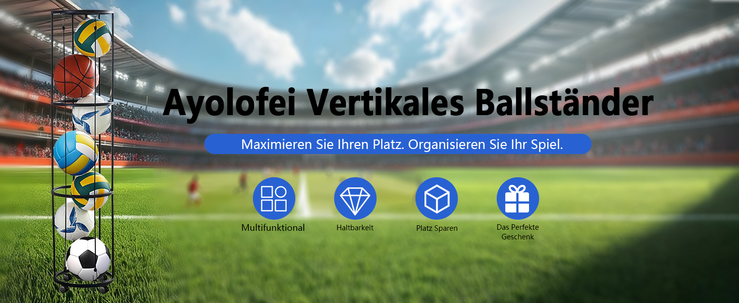 Стійка для м'ячів з колесами, настінна, 3-ярусна: для баскетболу, футболу, волейболу