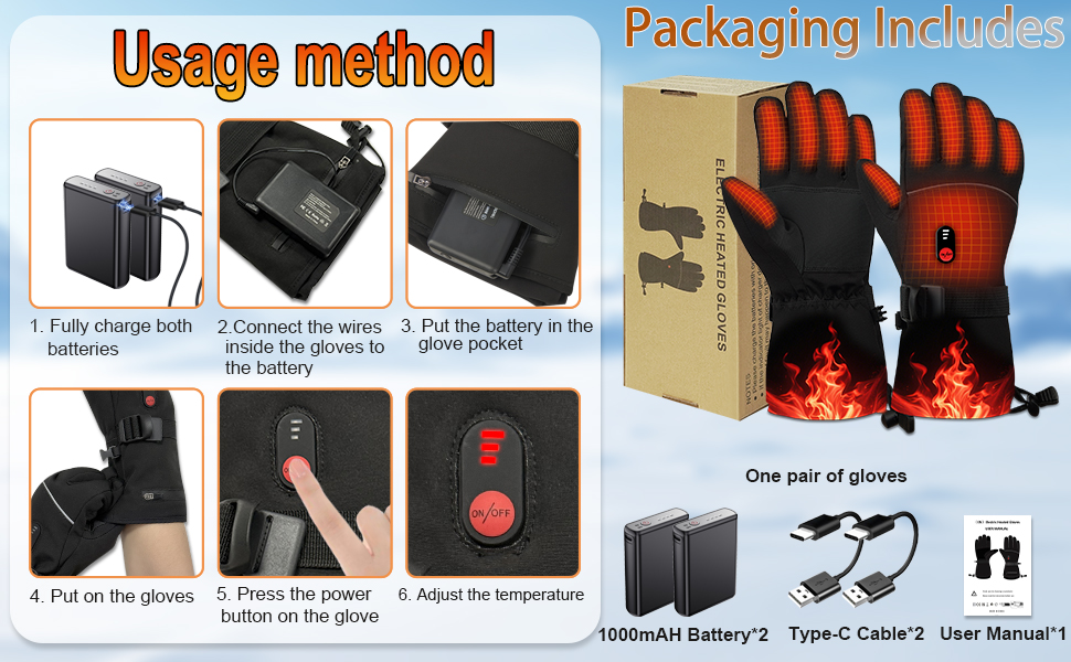 Гріючі рукавиці з акумулятором 7.4V 20000mAh, 3 режими нагріву. Електричні рукавиці з підігрівом для жінок та чоловіків. Ідеально для катання на лижах, велосипеді, піших прогулянок та мотоциклі. Колір: чорний, розмір M
