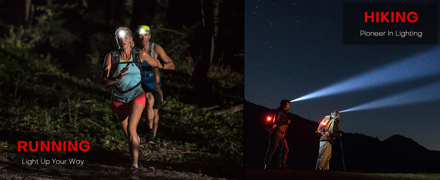 Ліхтар на лоб LED Sogdeco 5000 люмен, акумуляторний, IP68, сенсор, червоне світло, для кемпінгу та виживання