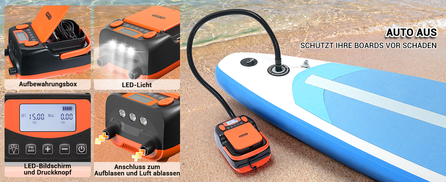 Електричний насос Dr.meter SUP з акумулятором 6000mAh: для SUP-дошок, човнів, наметів, каяків