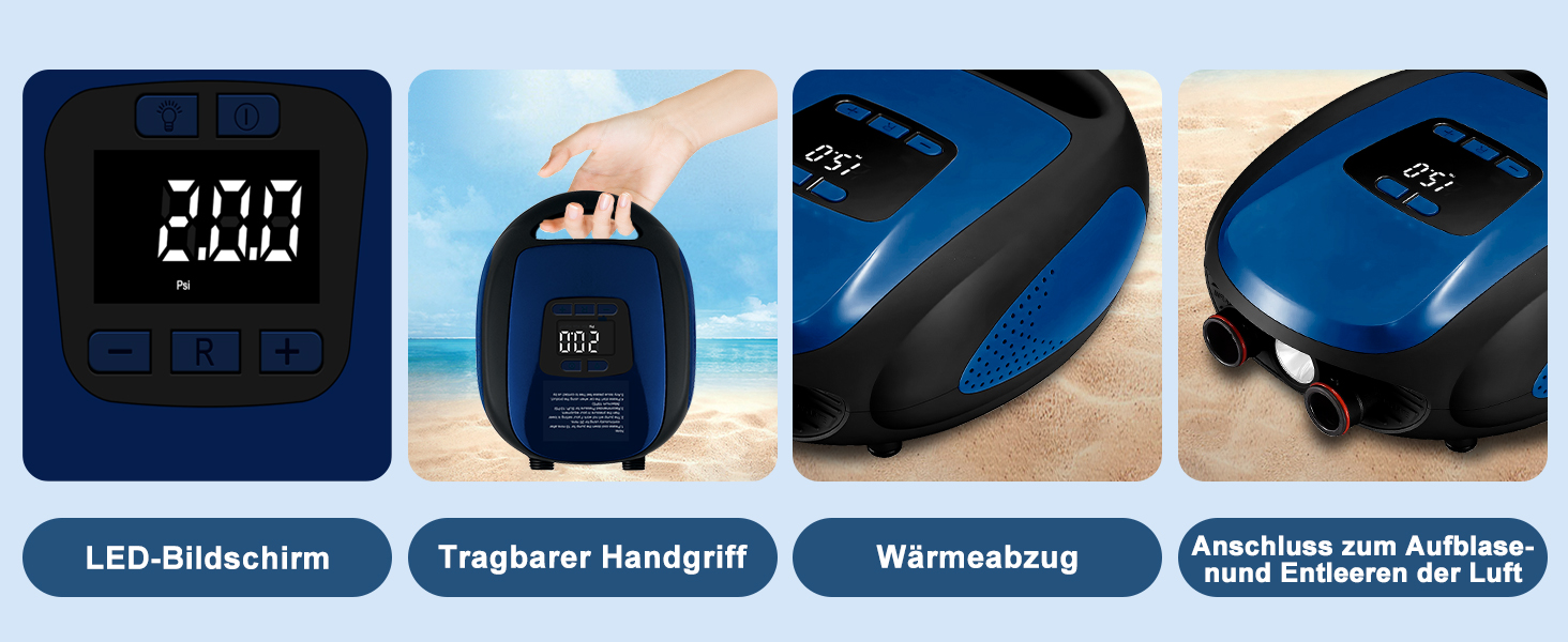 Електричний насос для SUP та човнів, 20psi, автоматичне вимкнення, Dark Blue
