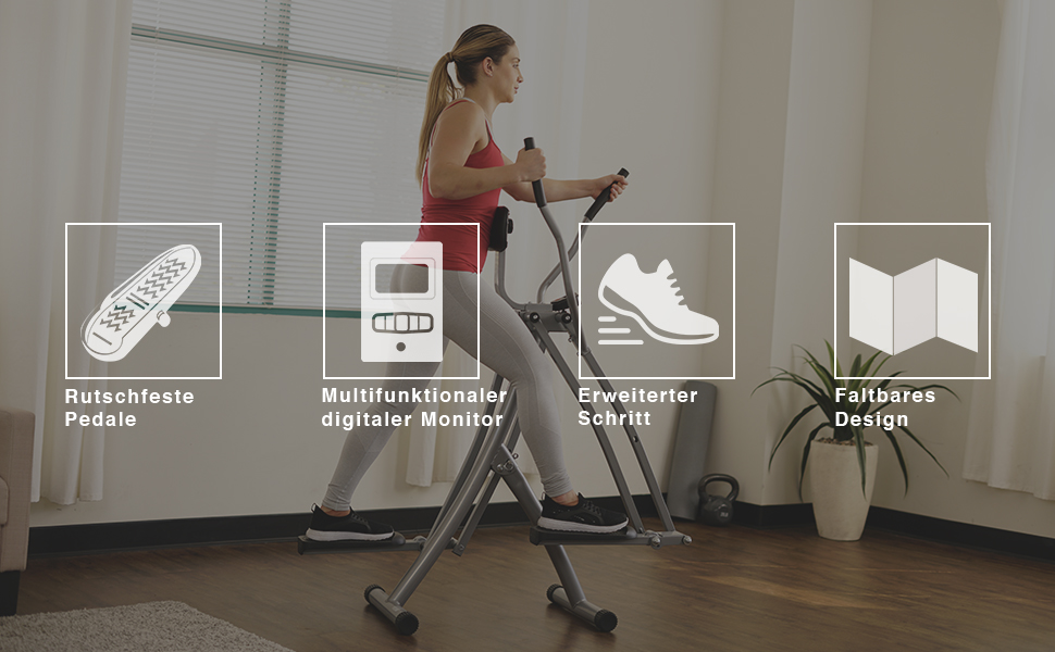 Орбітрек Sunny Health & Fitness SF-E902, повітряний кросстрейнер з LCD-монітором, складний, максимальна вага 100 кг, довжина кроку 762 мм, домашній тренажер, чорний