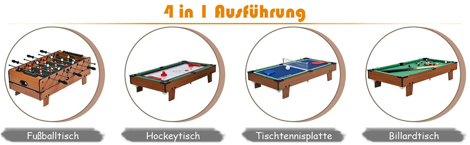 COSTWAY 4-в-1 ігровий стіл: пінг-понг, хокей, футбол, більярд, дерев'яний, для дітей та дорослих