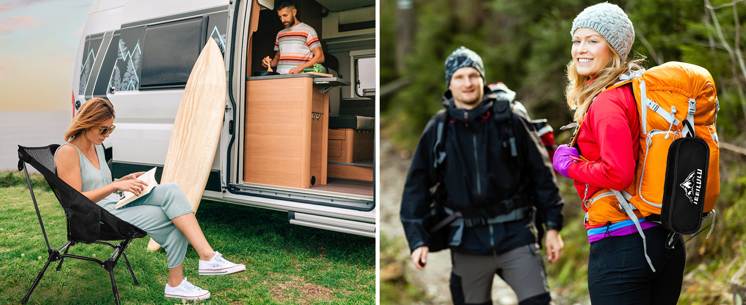 Зручний складаний стул для кемпінгу IEEILULU, 130 кг, чорний. Підходить для пікніків, риболовлі, відпочинку на природі та подорожей.