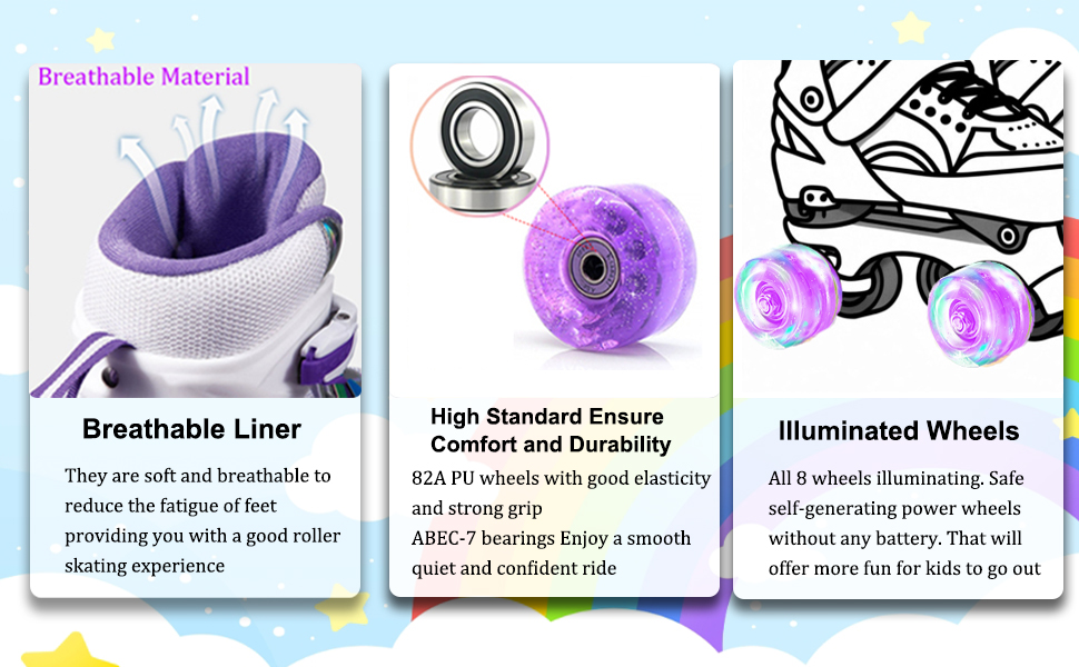 Ролики дитячі ERNAN регульовані, LED ролики для дівчаток та хлопчиків, комфортні, для підлітків та початківців, ідеальні для подарунка на День народження та Різдво (фіолетовий)