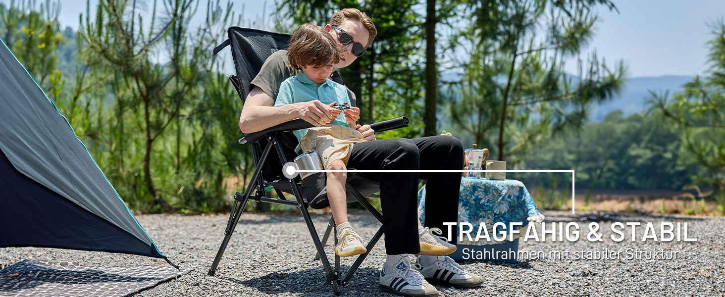 Крісло для кемпінгу Timber Ridge, складне, з високою спинкою XXL, 150 кг, широке сидіння 55 см, з підлокітником, для кемпінгу, саду, балкону