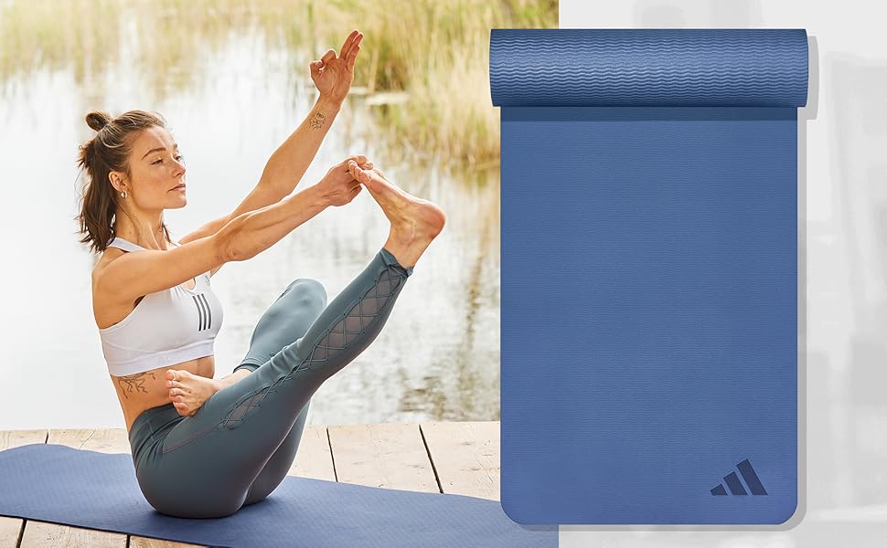 Йога-килимок adidas Premium Yogamatte 5 мм, протиковзний для йоги та пілатеса, без ПВХ (Trace Blue)